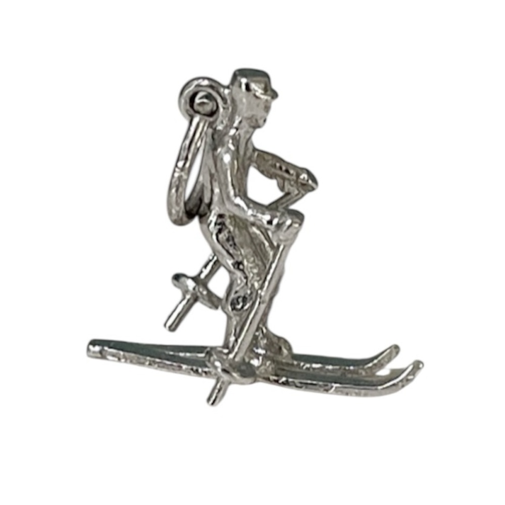 Vintage sterling silver 3D skiing pendant charm